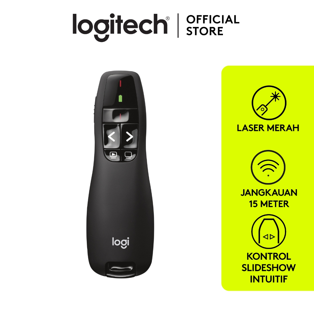 Logitech R400 Remote Pointer Presenter Wireless Laser Merah