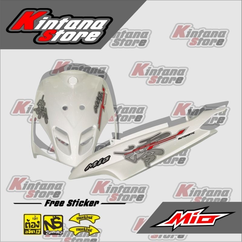 STRIPING MIO KANJI THAILAND/STRIPING MIO SPORTY/STRIPING MIO SMILE/motif kekinian dasar putih keren