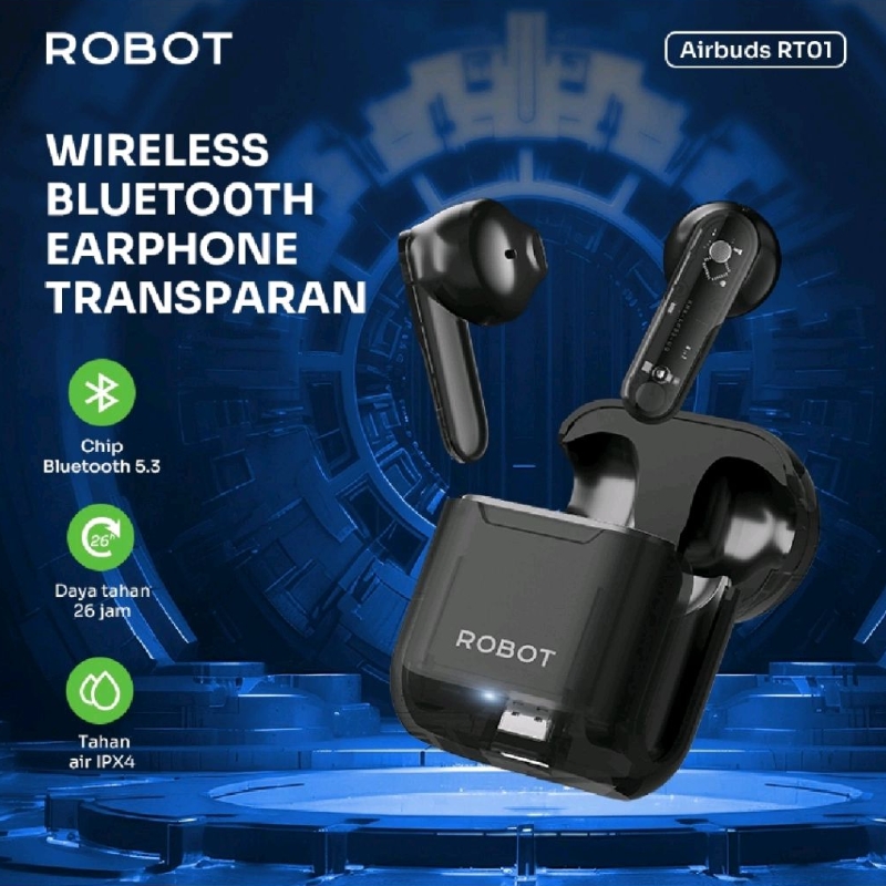 ROBOT RT01 BLUETOOTH TWS WIRELESS EARPHONE AIRBUDS SEMI IN EAR DEEP RICH BASS WITH ENC ORIGINAL