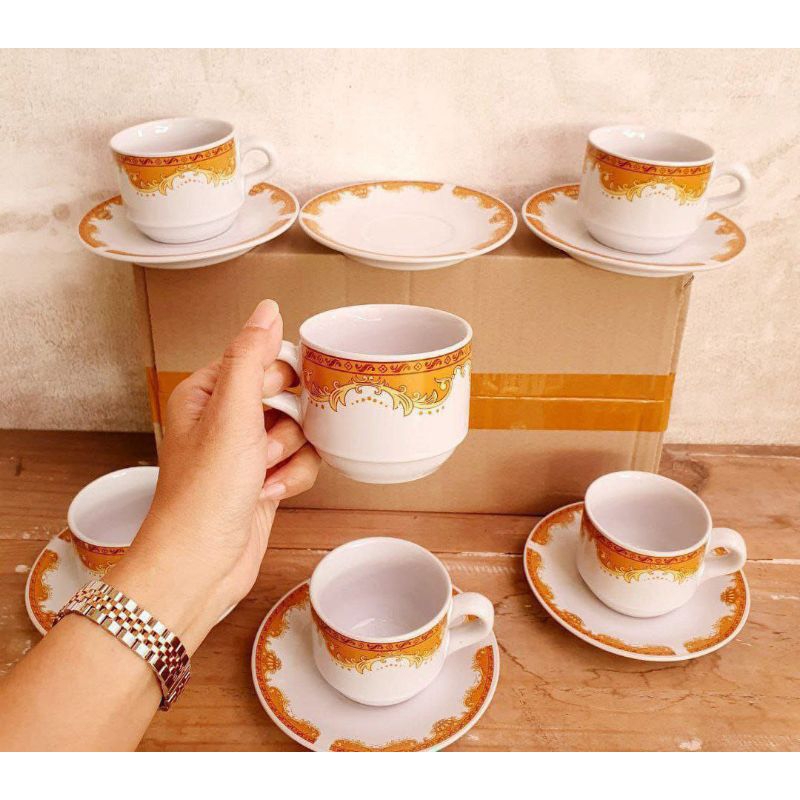 CANGKIR KERAMIK SET MAHKOTA/ CANGKIR TEH KERAMIK SET. GELAS TAMU FREE BUBLE EXTRA PACKING