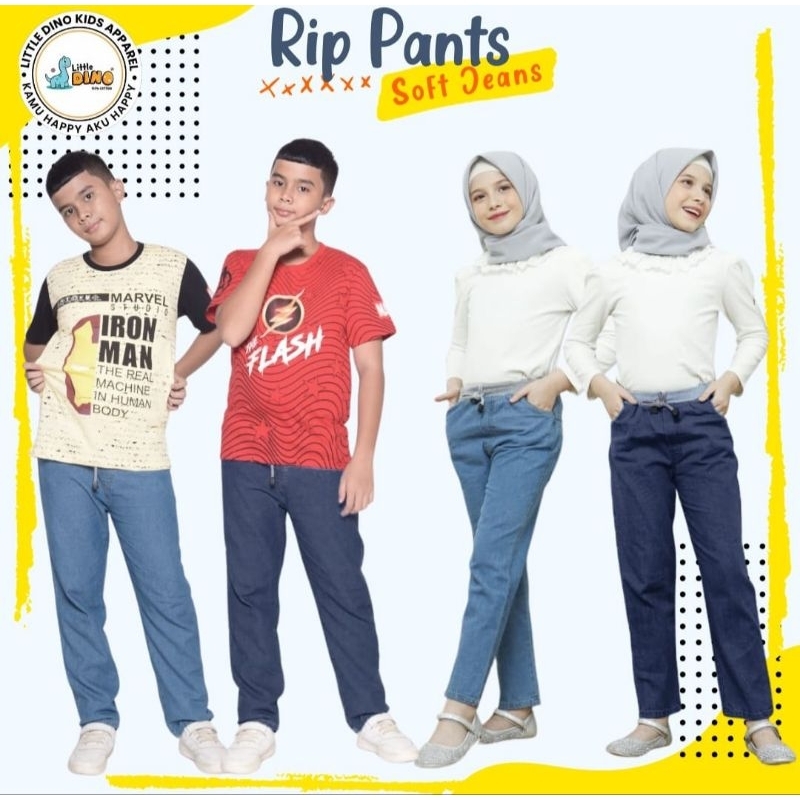 Celana soft jeans anak sampai remaja tanggung / celana rip little dino