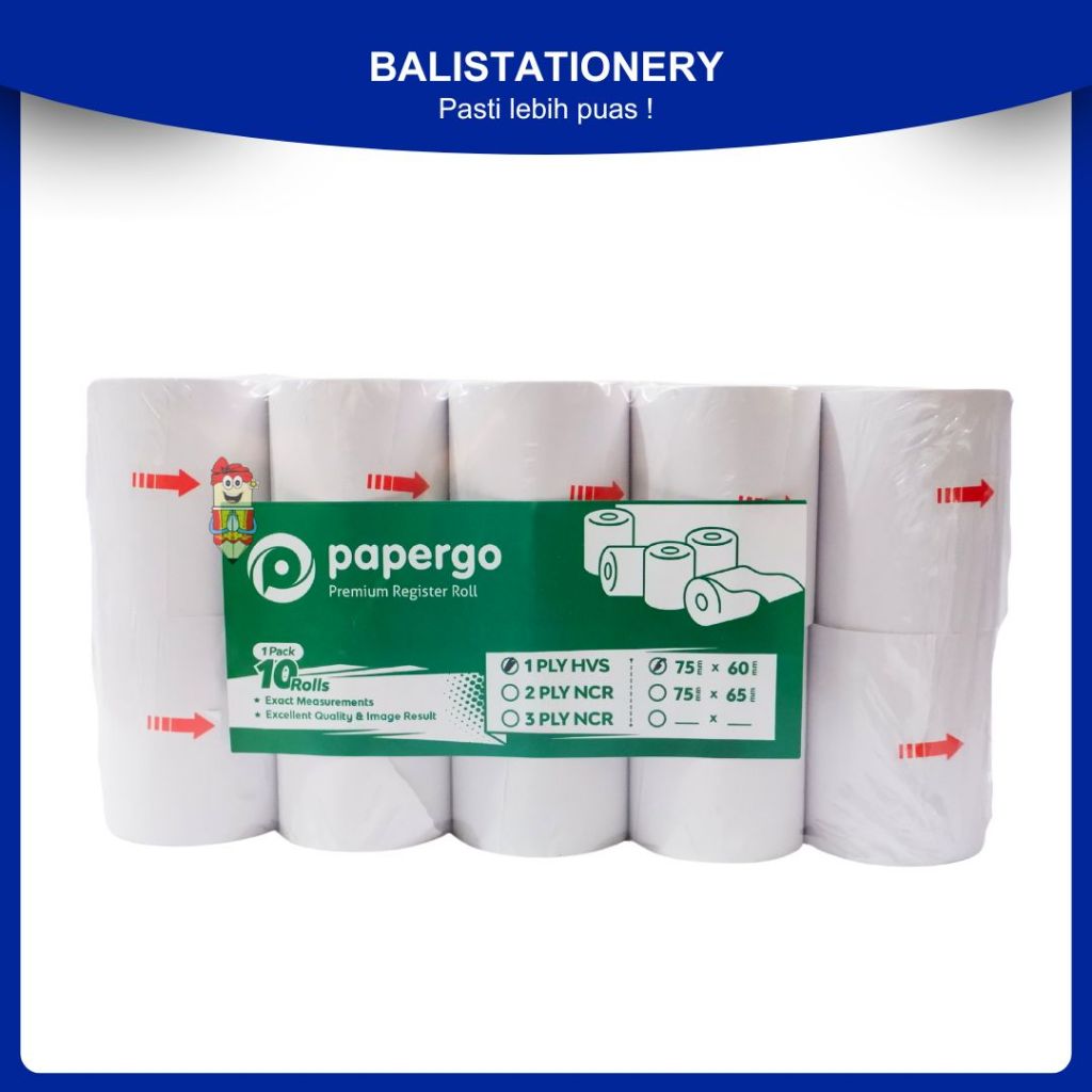 

Telestruk Kertas Kasir Struk Paper Go 75 x 60 mm 3 ply