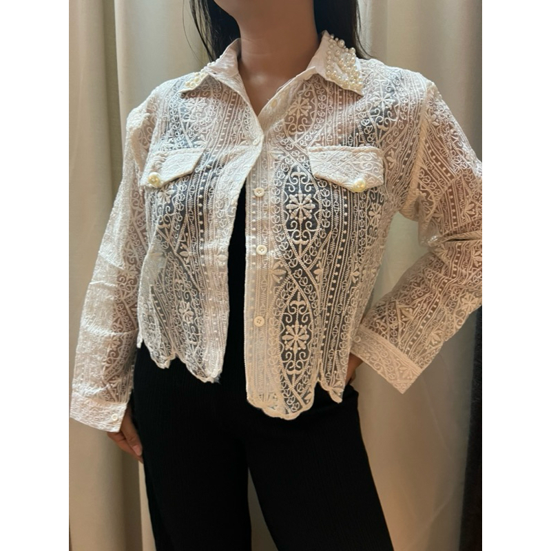 Women lace blouse top | Korean lace embroidery top | Raya lace top women