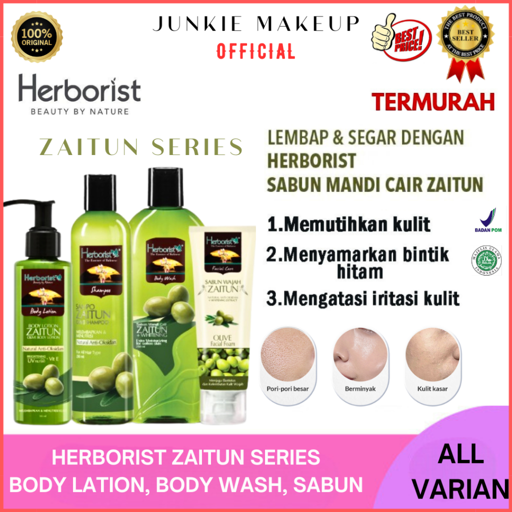 𝗝𝗨𝗡𝗞𝗜𝗘 𝗠𝗔𝗞𝗘𝗨𝗣 - Herborist Zaitun / Minyak Pijat / Herborist Body Lotion Zaitun / Herborist Body Wash