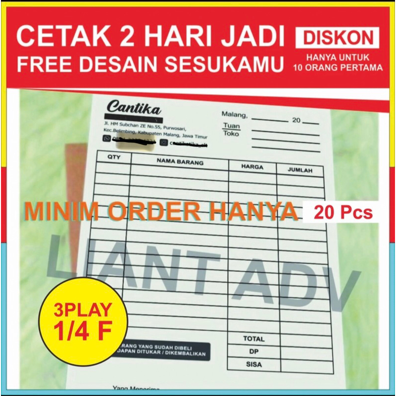 

Nota Custom 3 Rangkap 10 x 15cm Kertas NCR asli Tembus sekali tulis