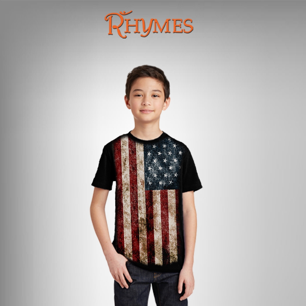 Baju Kaos Anak Laki - Laki USA bendera Amerika Full Print Rhymes