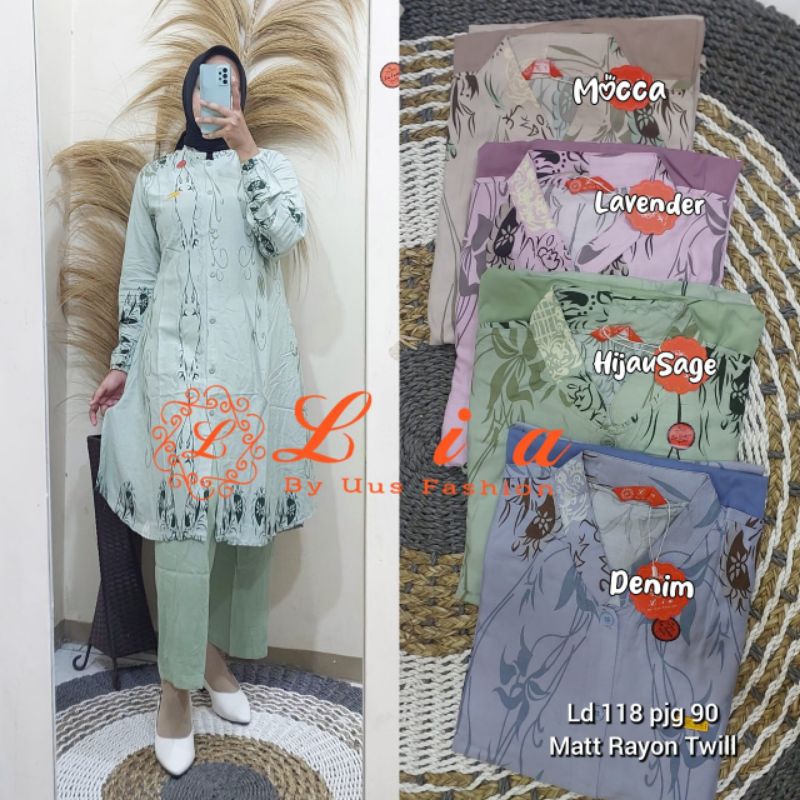 Set tunik Muslim Motif bunga salur etnik bahan rayon twill import setelan wanita kekinian terbaru 20