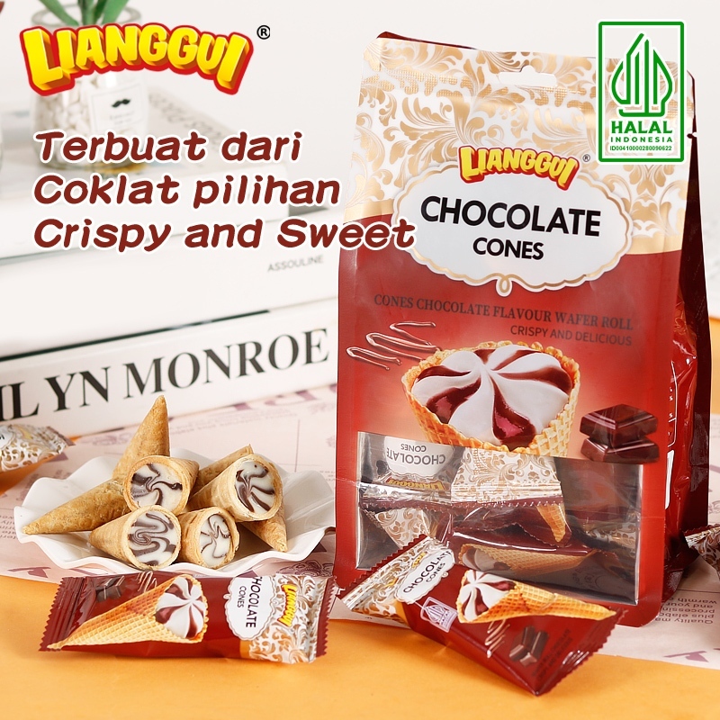

[HALAL] Lianggui Chocolate Cones 108g Chocolates Flavour Wafer Roll Biskuit Coklat Bentuk Ice Cream Ice Cones Wafer