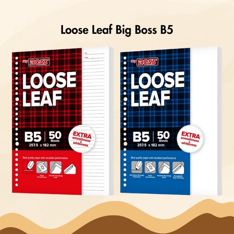 

Loose Leaf Big Boss B5 Garis Polos Isi 50 / 100 Lembar 26 Ring Isi Kertas Binder Refill