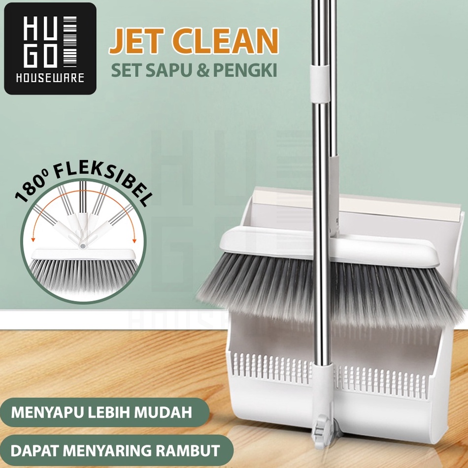 Lariza HUGO Set Sapu Pengki Pembersih Broom Set Dustpan Sapu Lipat Praktis