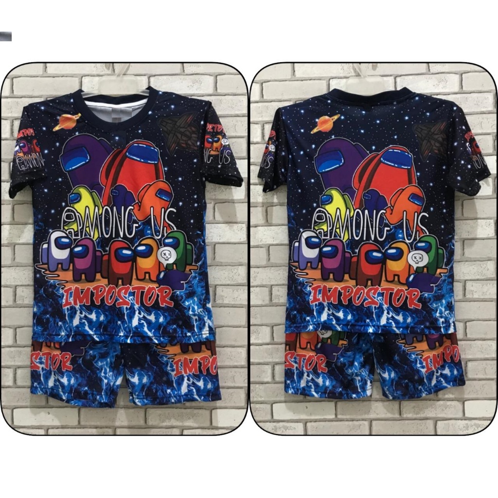 Kaos Among Us Impostor Hitam  |  Setelan Kaos Anak SD  |  Stelan Tshirt Santai