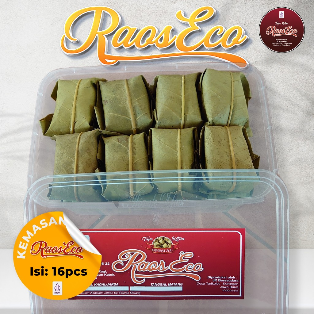 

Tape Ketan Raos Eco Kemasan Tepak Isi 16pcs - Tape Ketan Kuningan, Peuyeum Ketan