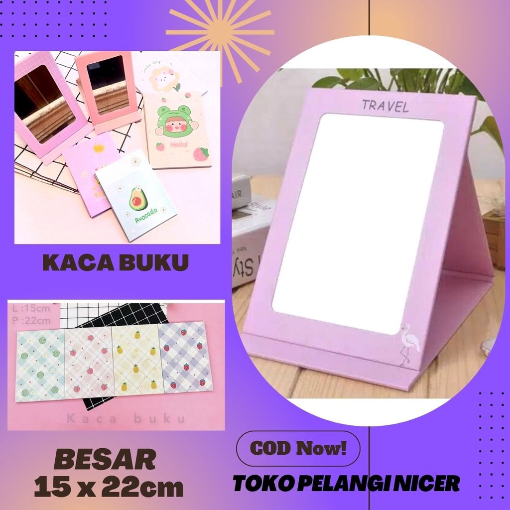(15 x 21 cm) Kaca Lipat BESAR/Cermin Lipat/Kaca Makeup/Kaca Lipat Buku/Kaca Travel/Cermin Duduk Meja