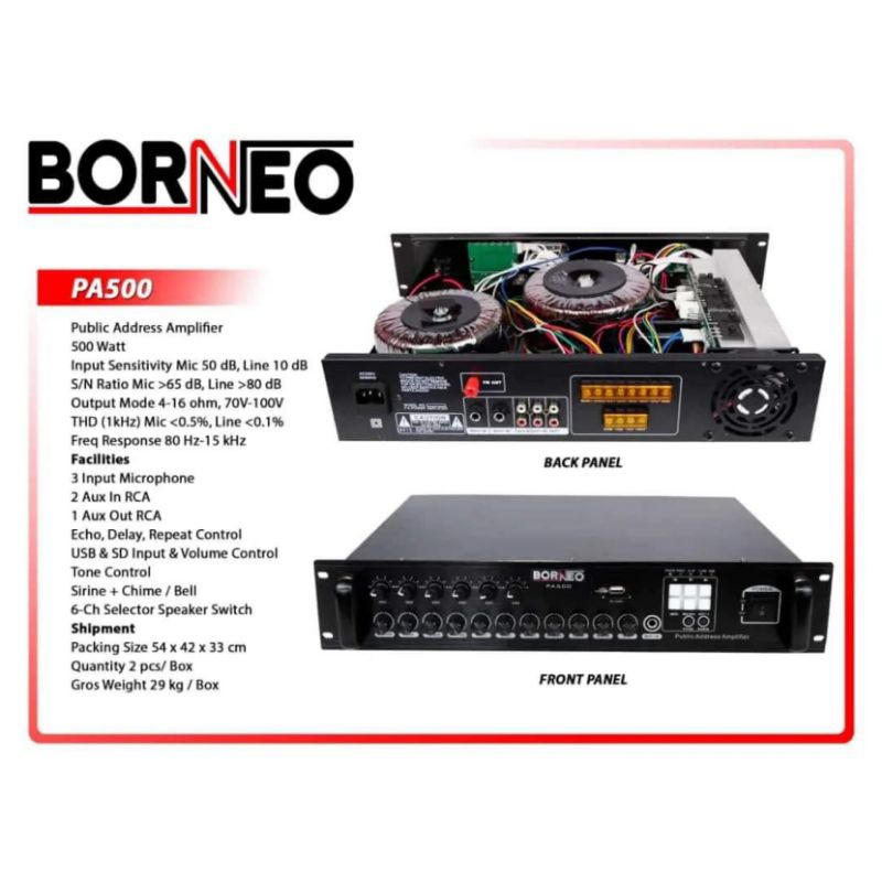 Power amplifier Public Address amplifier Borneo PA500 Original 500 watt BORNEO PA-500 Public address