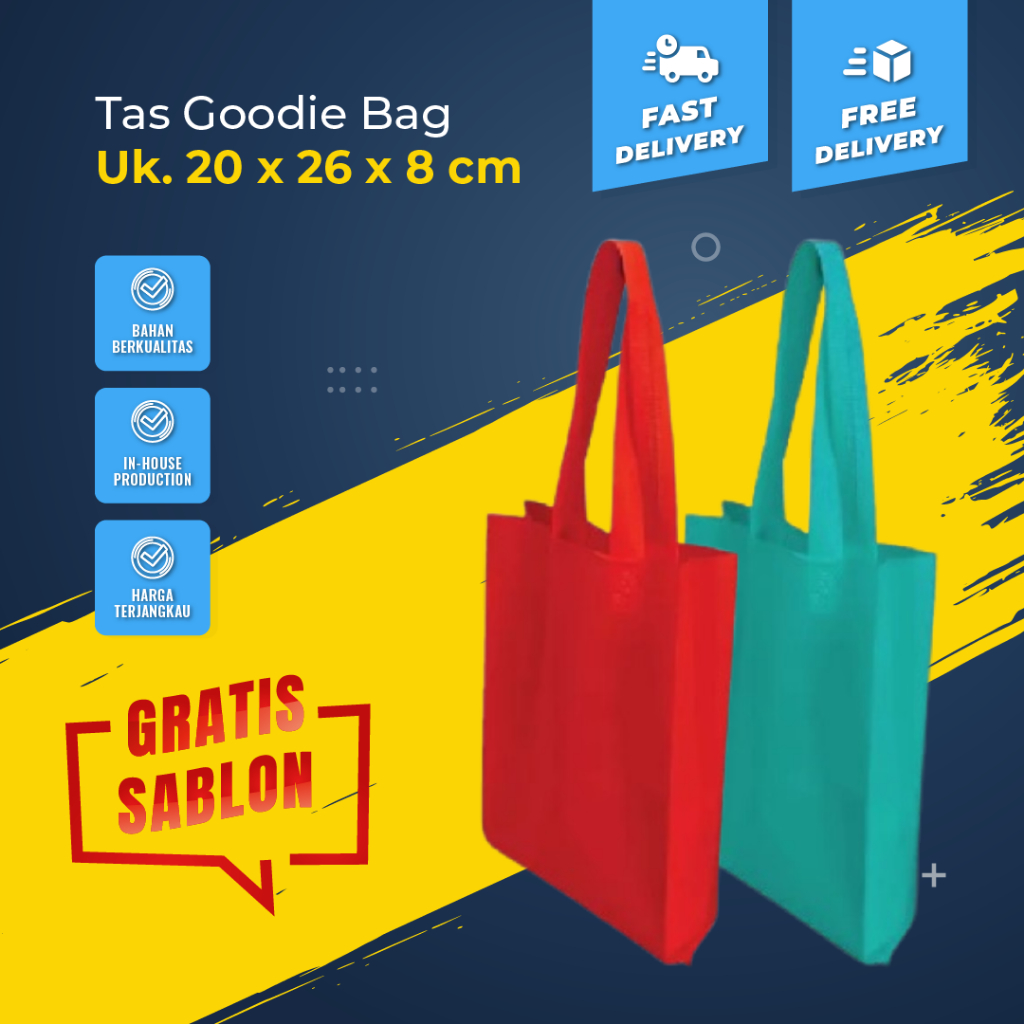 

Goodiebag Tas Spunbond Tali Tebal 65-70 Gsm Ukuran 20 x 26 x 8 Cm Free Custom Sablon Termurah By Afika Shop