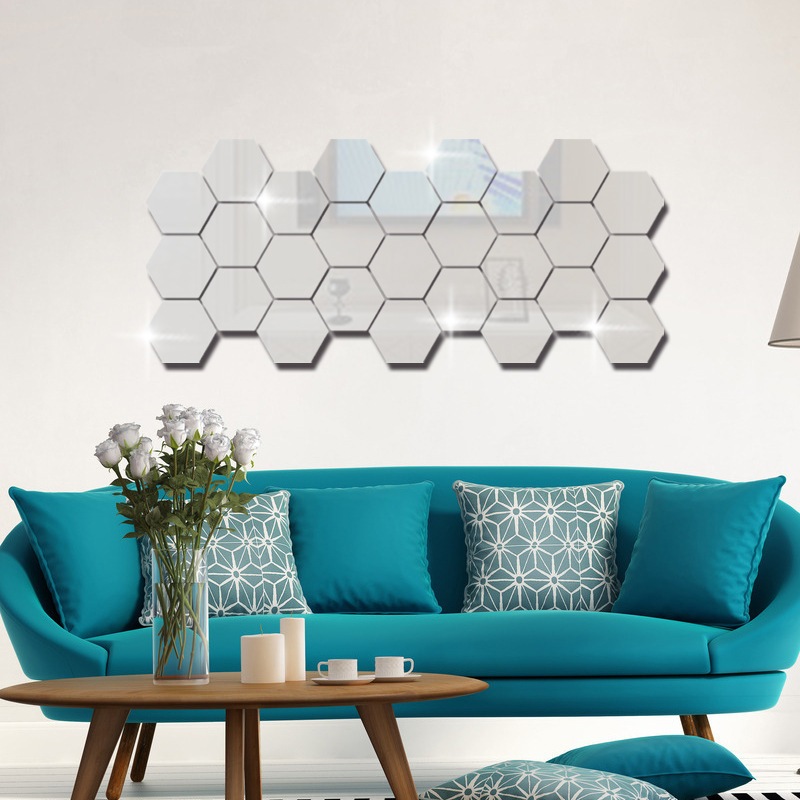 Dekorasi Dinding Stiker Kaca Acrylic Mirror Hexagonal