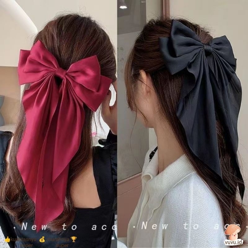 Jepit Rambut Pita Besar Elegan Panjang Pita Rambut Fashion Wanita Aksesoris Jepit Rambut Pita Besar 