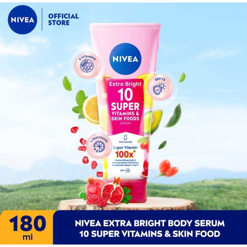 ORIGINAL NIVEA Extra Bright 10 Super Vitamins & Skin Food Serum 180ml Nivea Serum Cream
