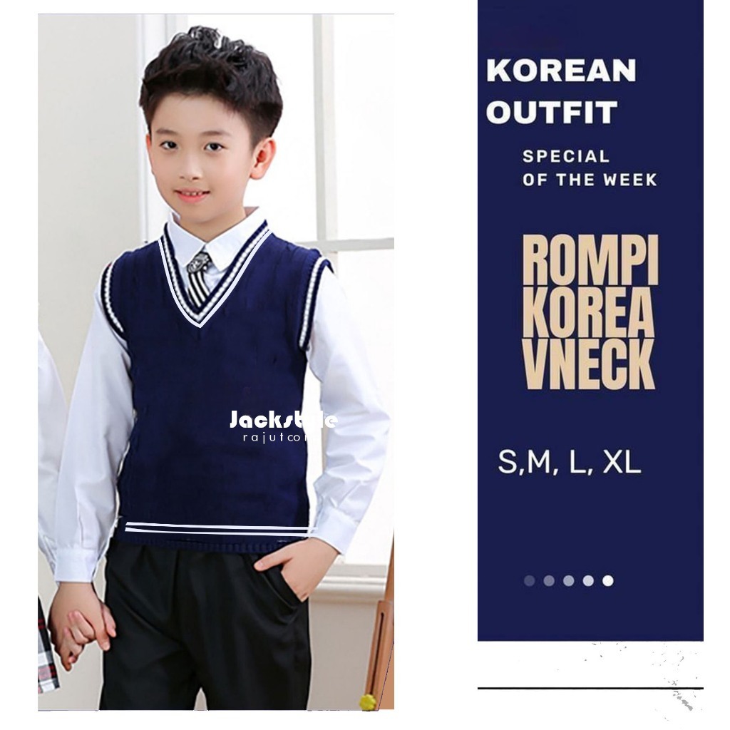 ATASAN BAJU RAJUT ROMPI ANAK LAKI LAKI/PEREMPUAN SET ROMPI SERAGAM SEKOLAH VEST RAJUT KOREAN STYLE