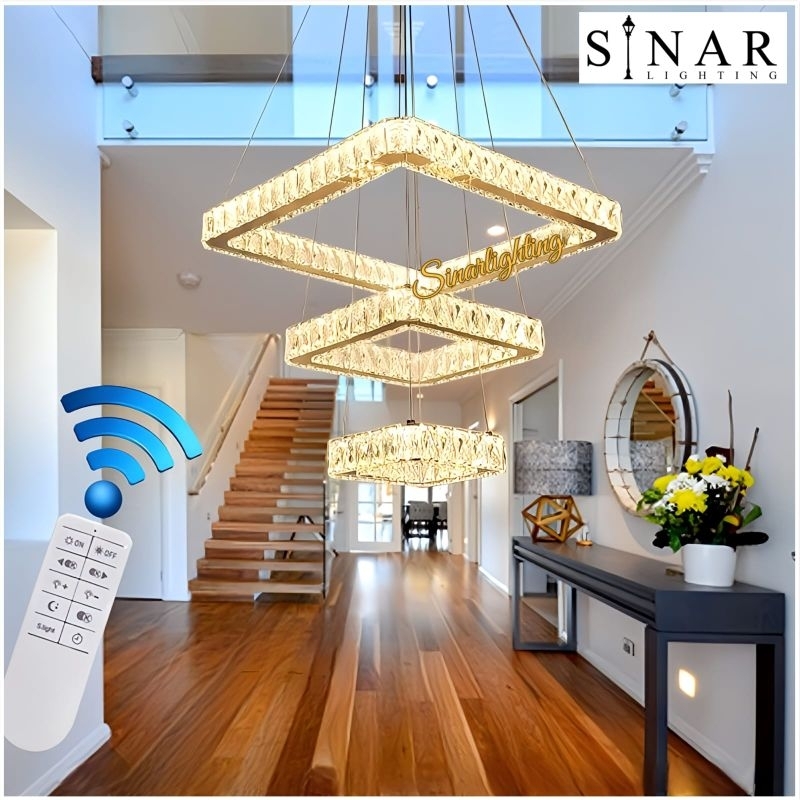 Lampu gantung kristal gold Square Ring LED G613