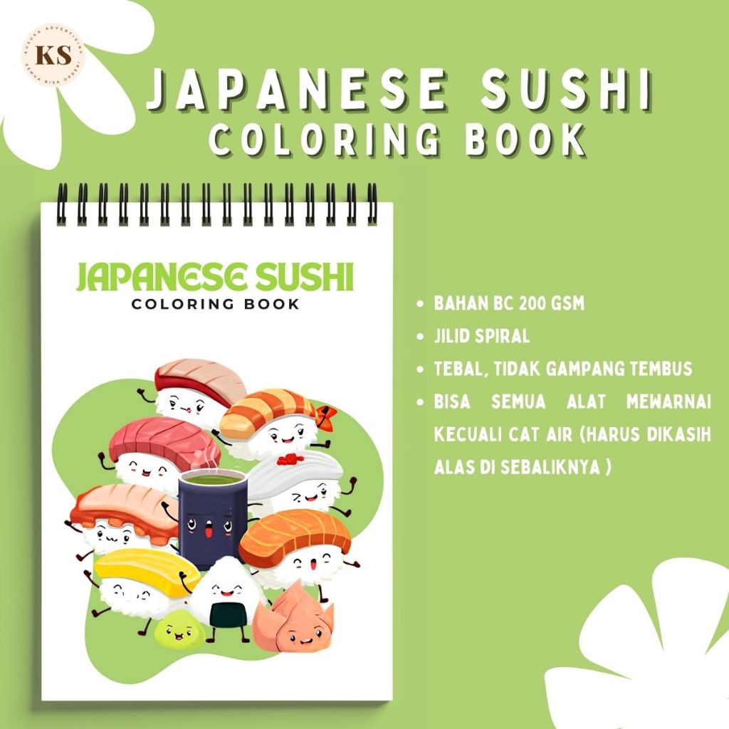 

JAPANESE SUSHI Coloring Book Relaxing Activity Tema Sushi Buku Mewarnai Remaja Dewasa Aesthetic Kertas Tebal
