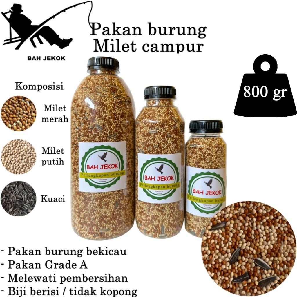 Milet campur untuk pakan burung Lovebird Parkit Kenari Perkutut Finch dll (800gr).