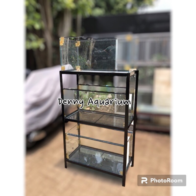 AQUARIUM KACA UKURAN 80x40x40cm SET RAK SIKU 3 SUSUN