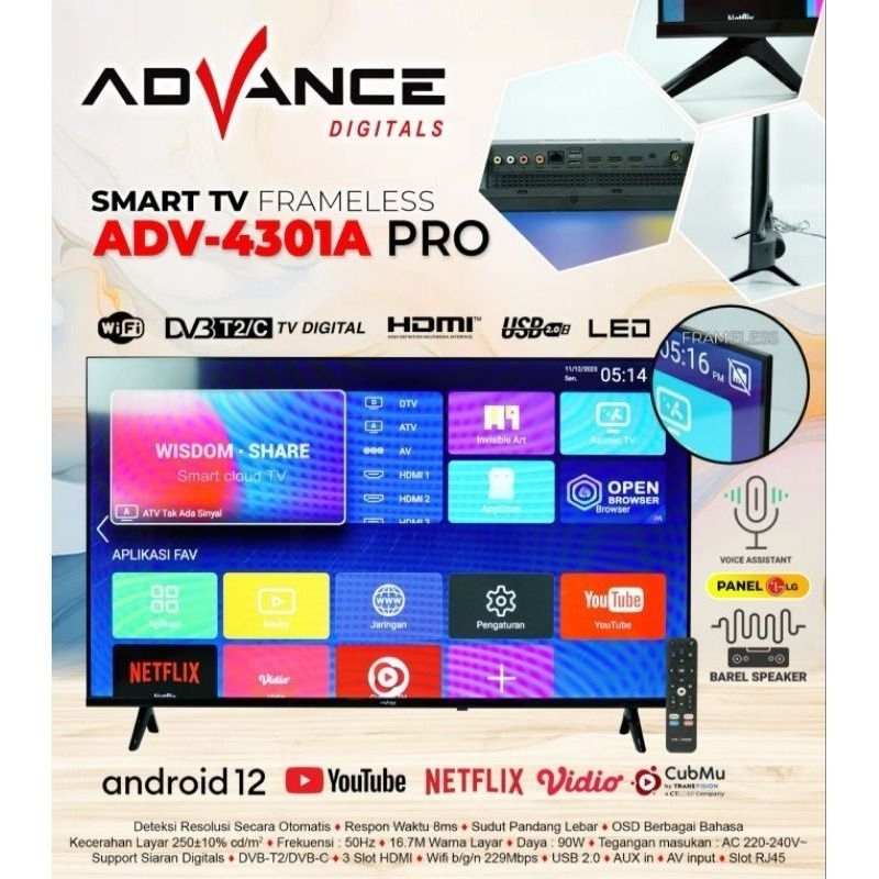 TV LED Android 42 Inch / 43 Inch Android TV Advance ADV-4201A ADV-4301A