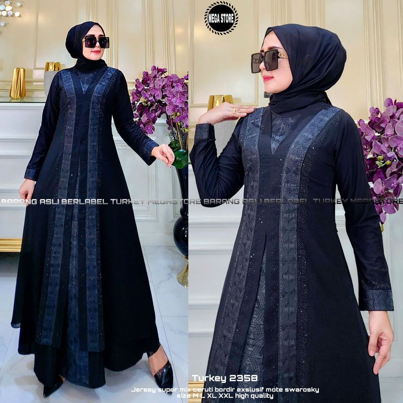 Turkey 2358 by mega store / gamis abaya hitam polos / gamis arabic / gamis abaya turkey