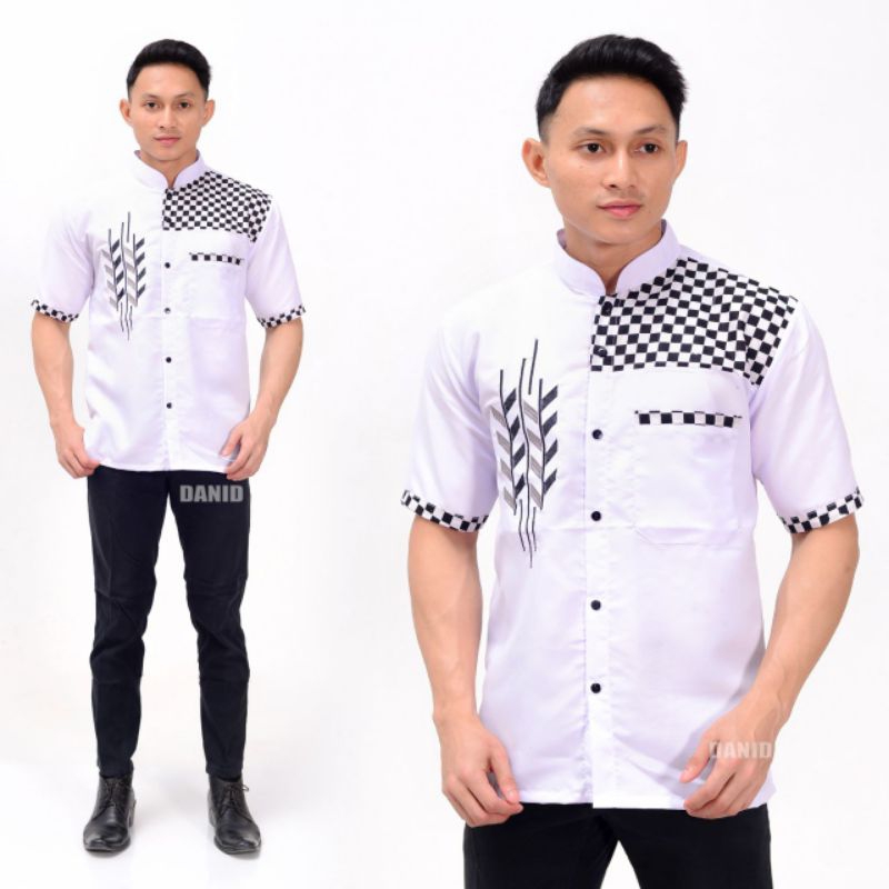 Koko muslim pria dewasa bordir motif padi kotak terlaris baju koko