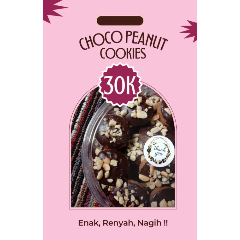 

Kue Kering CHOCO PEANUT COOKIES Hantaran Lebaran,suguhan tamu,cemilan sehari-hari, enak, renyah, Nagihh!!!