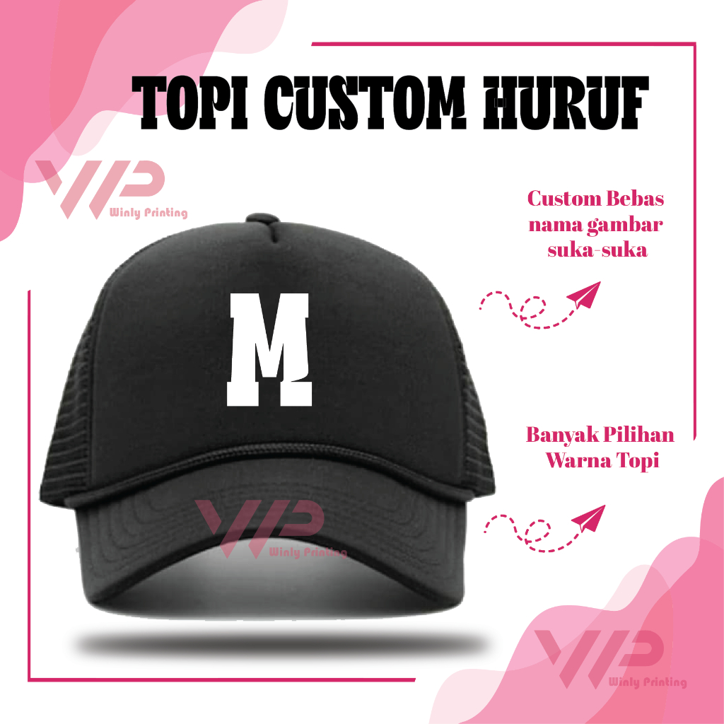 TOPI HURUF M CETAK INISIAL TOPI TRUCKER JARING PRIA WANITA - CUSTOM