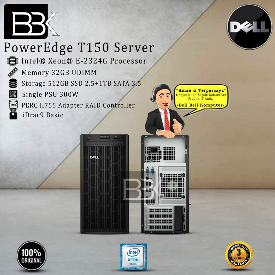 Server Dell PowerEdge T150 Intel Xeon E-2324G 32GB 1TB+512GB SSD 3YR