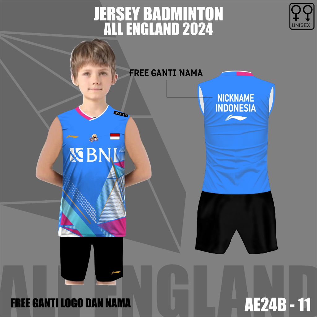 Jersey anak kaos badminton all england 2024 baju jojo bulutangkis Lining