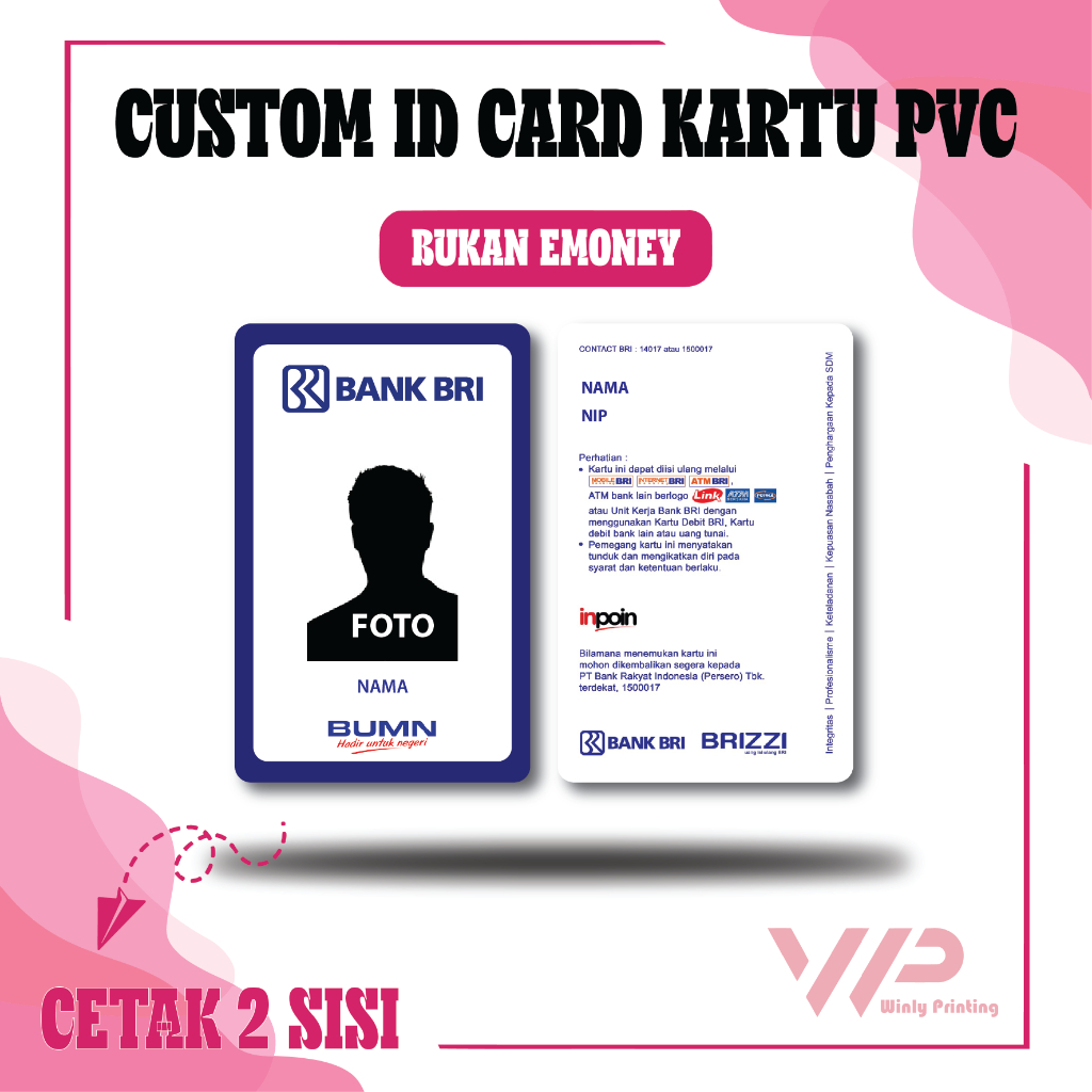 

CUSTOM KARTU PVC DESIGN ID CARD BANK BRI BIRU BUMN TERBARU BAHAN PVC - 2 SISI