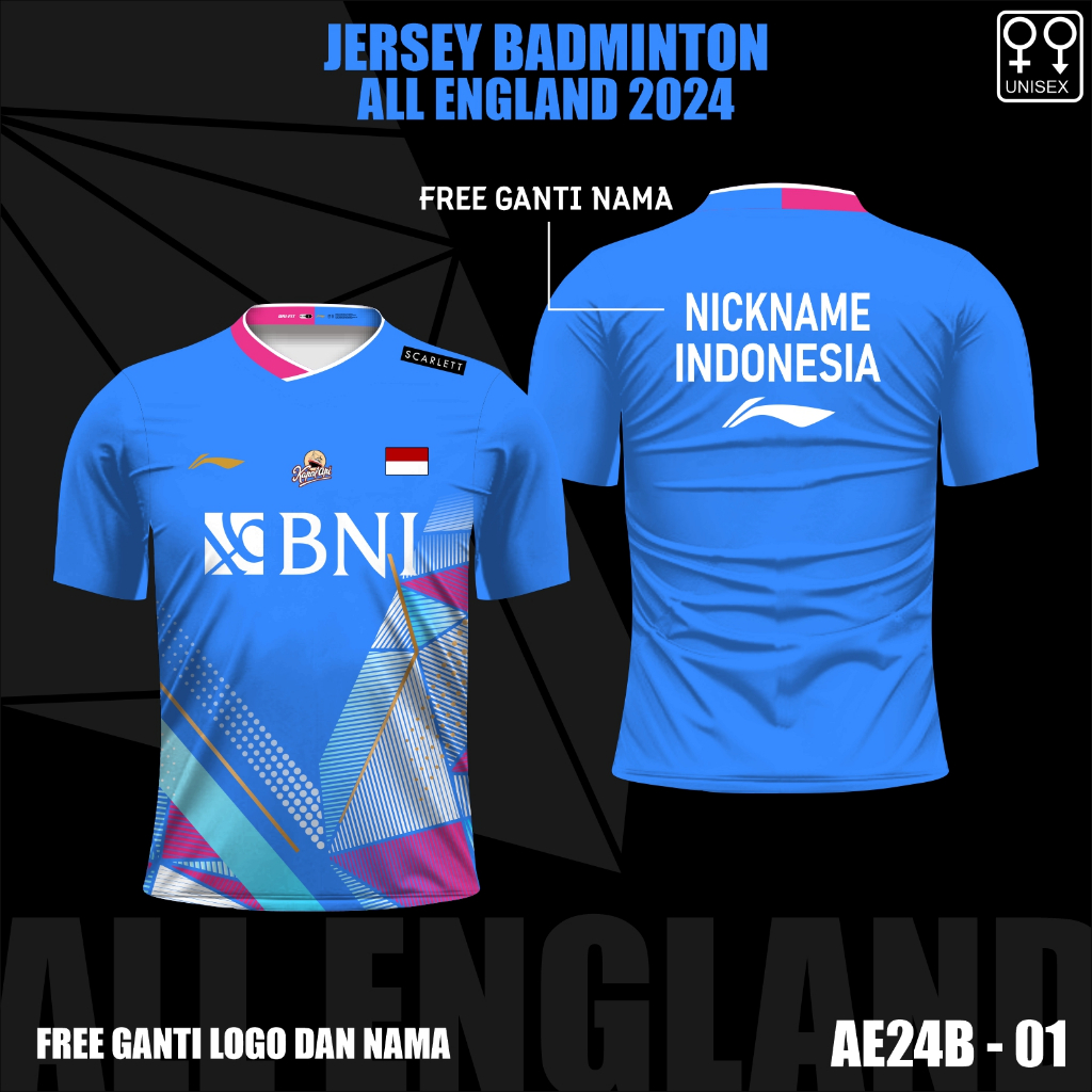 Jersey kaos badminton all england 2024 baju lining bulu tangkis terbaru free custom