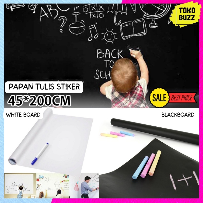 

45 x 200 CM - 90 X 200 CM Stiker Papan tulis Whiteboard Blackboard Spidol Kapur tempel hitam putih hijau