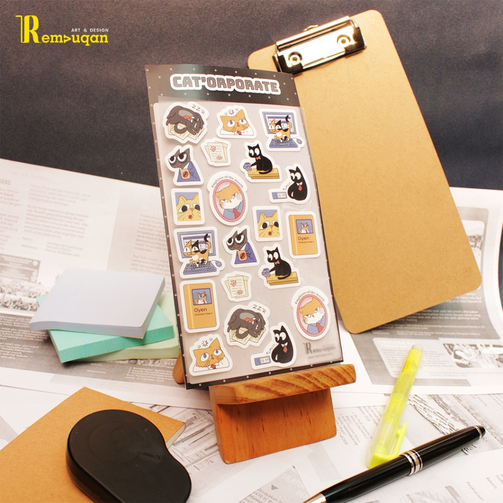 

Remvuqan CAT'ORPORATE Sticker Pack Koleksi Stiker Kucing Korporat untuk Scrapbook, Bujo/Buku Journal