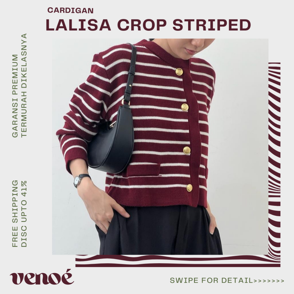 VENOE - Cardigan rajut wanita - Lalisa Stripe cardi -  Cardigan Stripe Wanita Bahan Rajut Premium Te