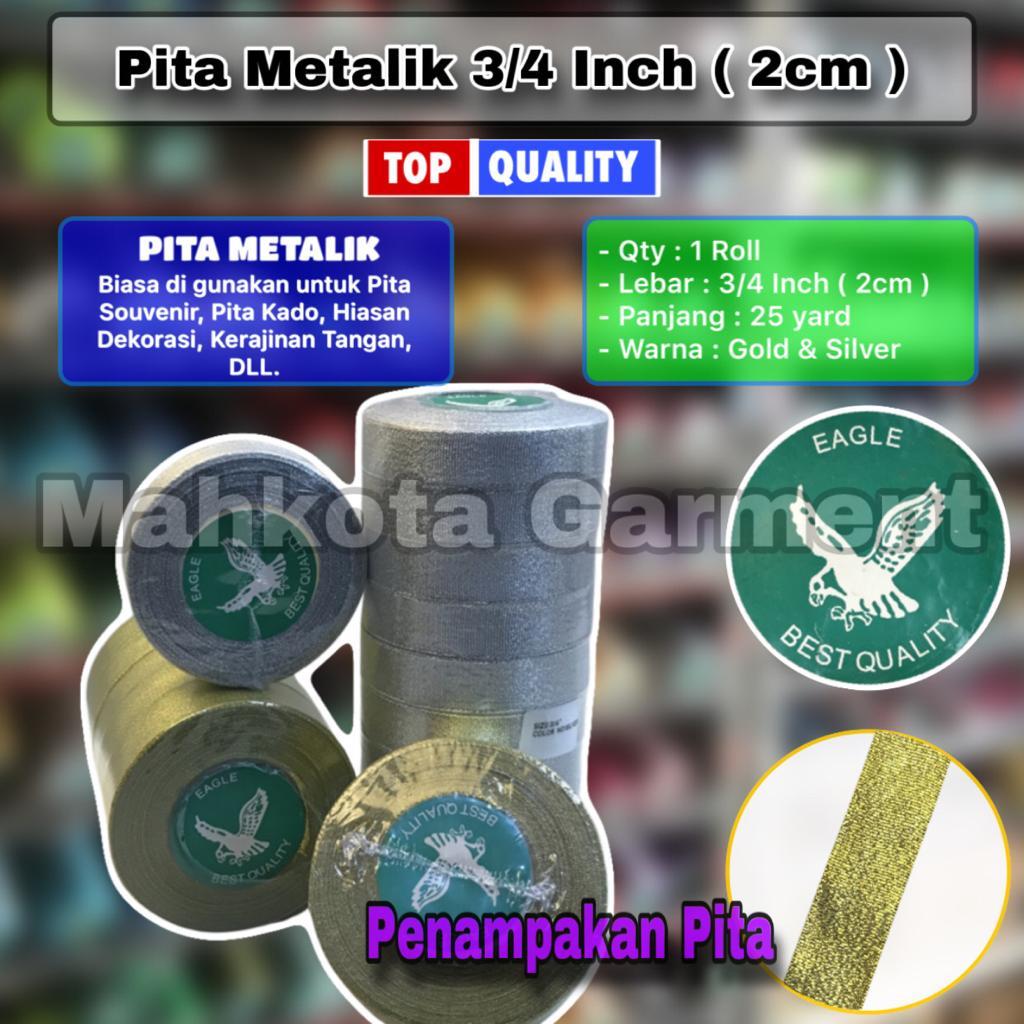 

Pita Gliter 3/4 inch atau 2cm EAGLE gold silver emas perak berbagai ukuran roll | Pita Lebar metalik KADO PARCEL HAMPERS