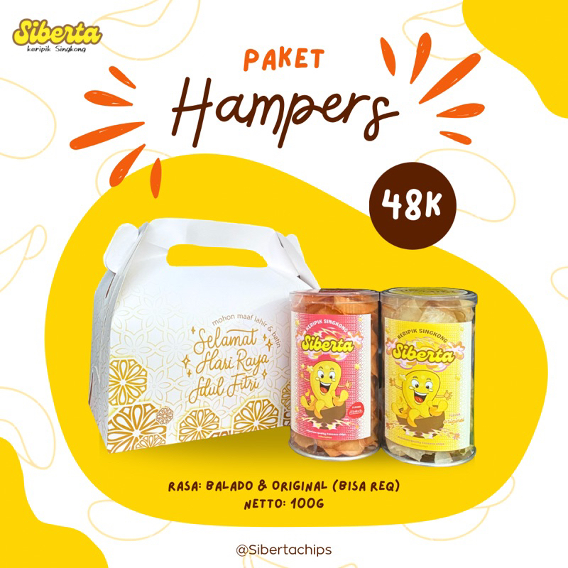 

Paket Hampers Lebaran Keripik Singkong Siberta isi 2pcs - ORIGINAL, BALADO (bisa req rasa)