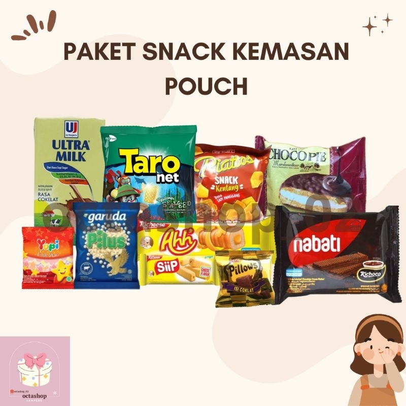 

BUY 25 FREE 1, Paket snack ulang tahun kemasan pouch besar/Hampers snack kemasan pouch