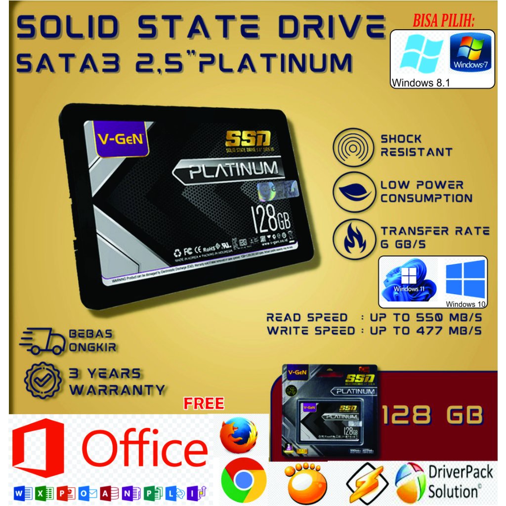 SSD V-Gen Platinum 128GB 256G7B 512GB 1TB SIAP PAKAI