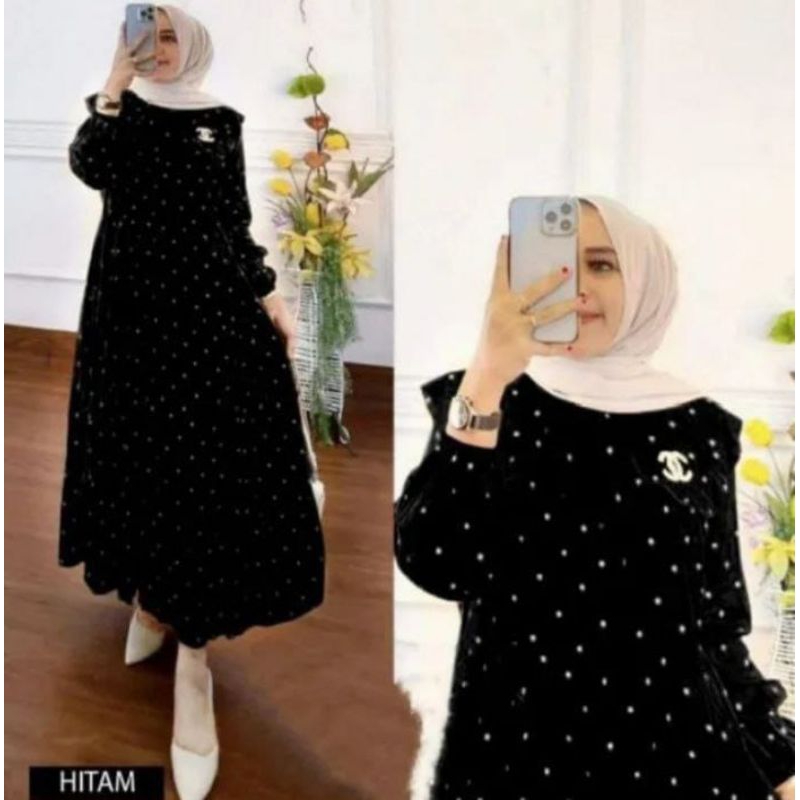 dress midi, dress chika, dress polkadot, dress polka, dress korea, dress muslimah, dress pesta, dres
