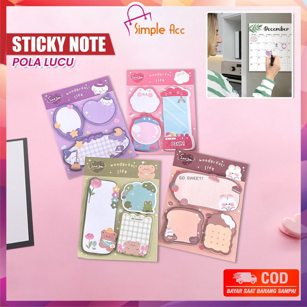 

DO-A89 Sticky Note 3 IN 1 Motif Kartun Bear Cat Kertas Memo Kombinasi Pola Hewan Lucu / Tempelan Kertas Catatan Pembatas Buku 60 Lembar Memopad