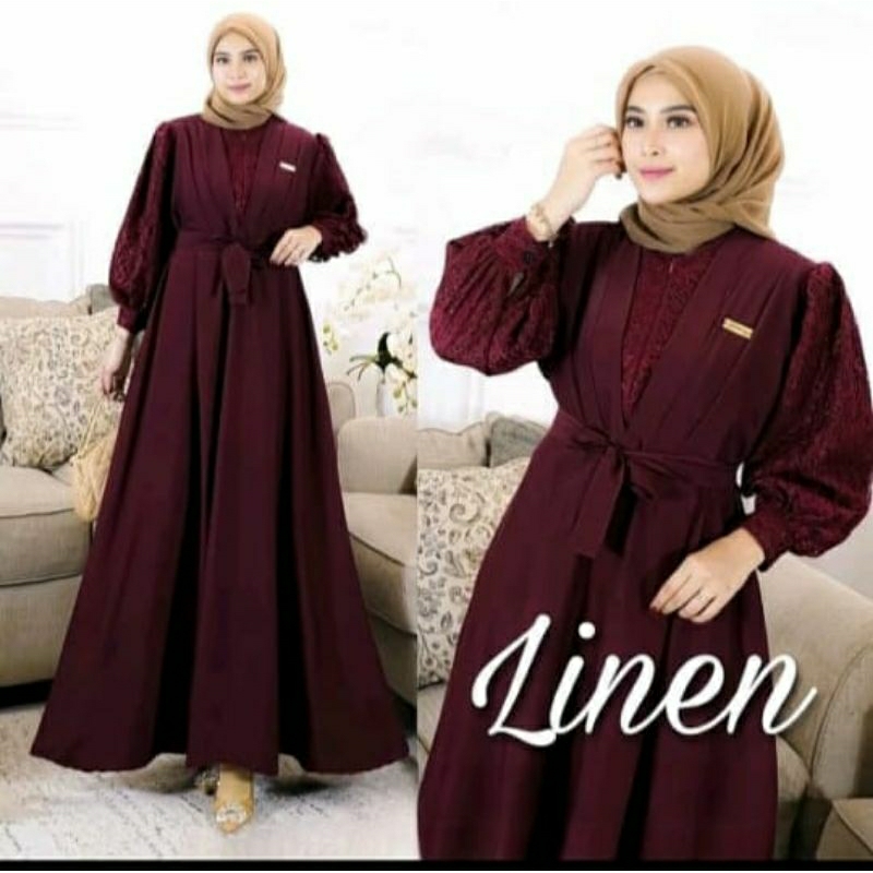 Gamis linen brukat mix crinkle