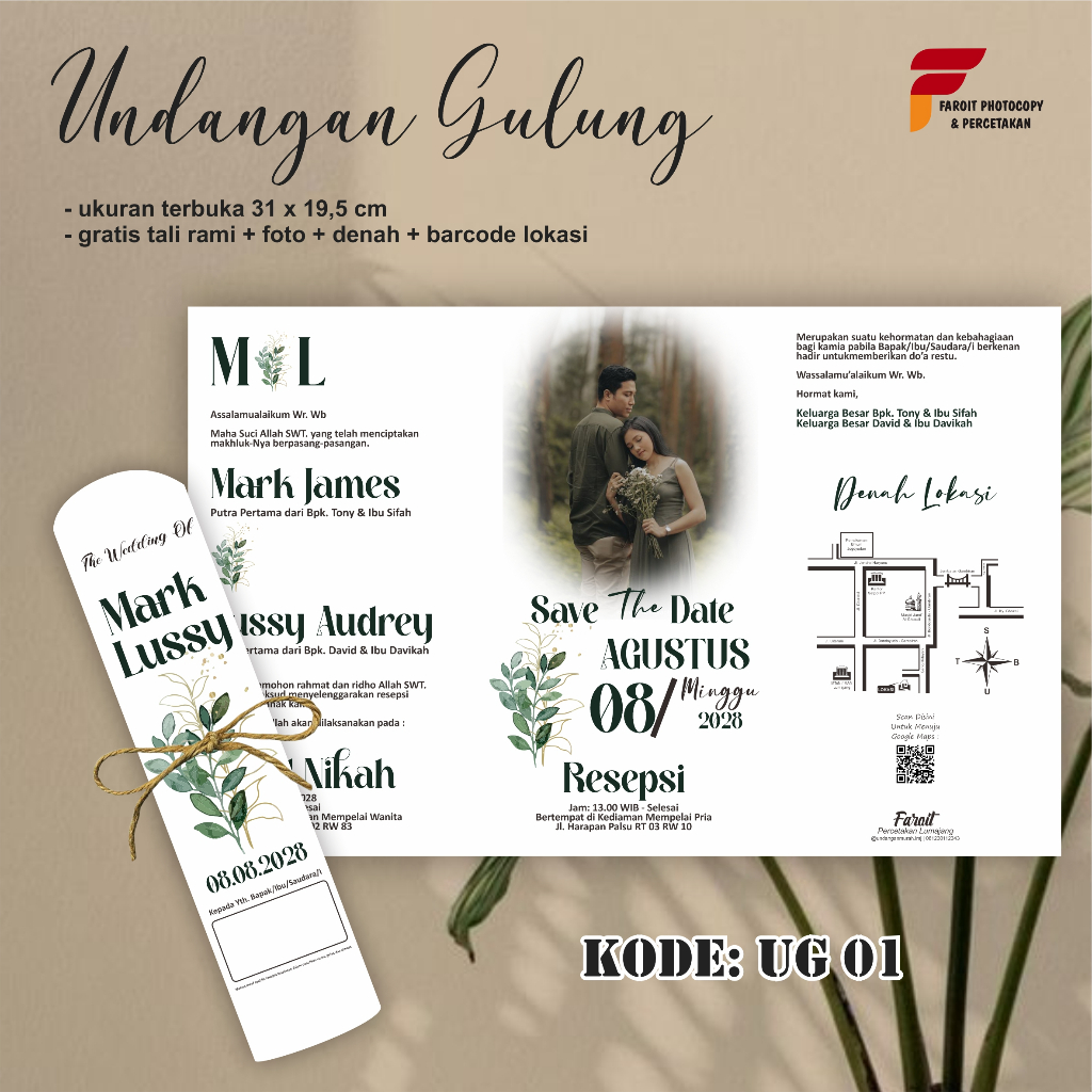 Undangan Pernikahan Gulung Kode UG , Undangan Gulung Unik, Aestetik, Cantik, Murah Meriah, Express T