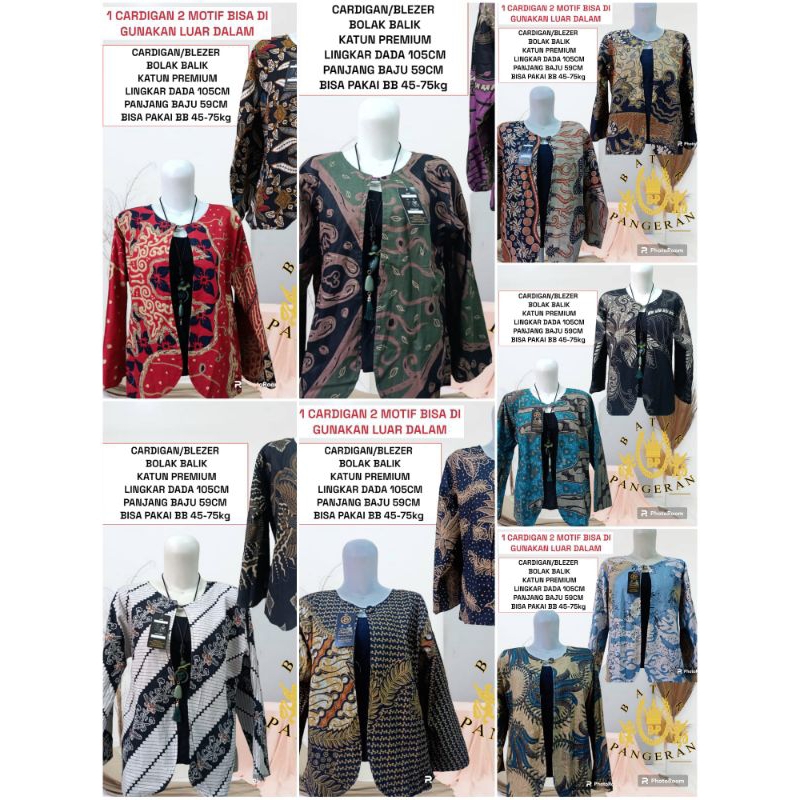 Bolero Batik Perempuan Outer Batik Wanita Cardigan Lengan Panjang Lekbong Motif Klasik Modern 2in1 B