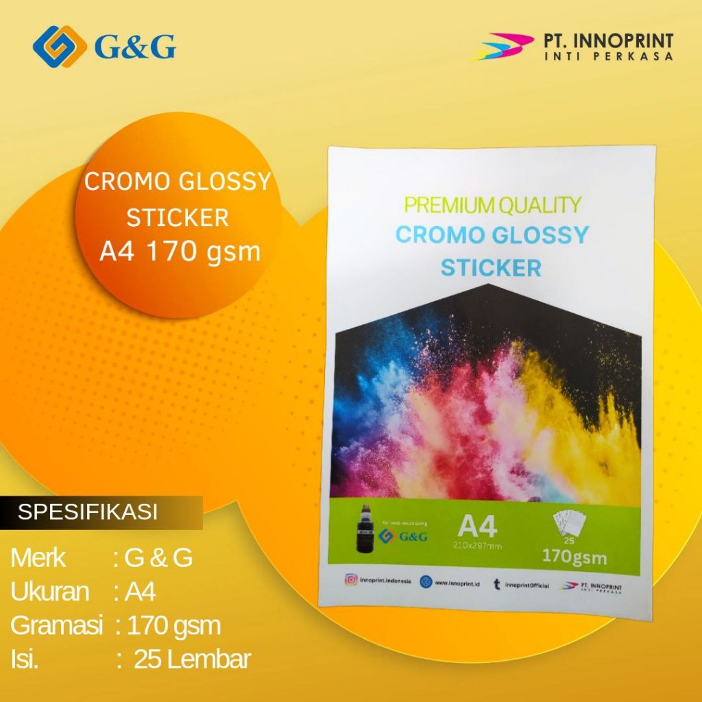 

Sticker Chromo Glossy Innoprint A4 170Gr - 25 Lembar