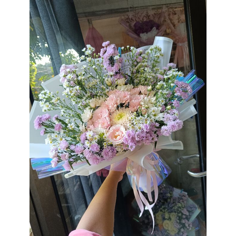 buket bunga segar asli fresh flower bouquet Krisan mix aster Surabaya